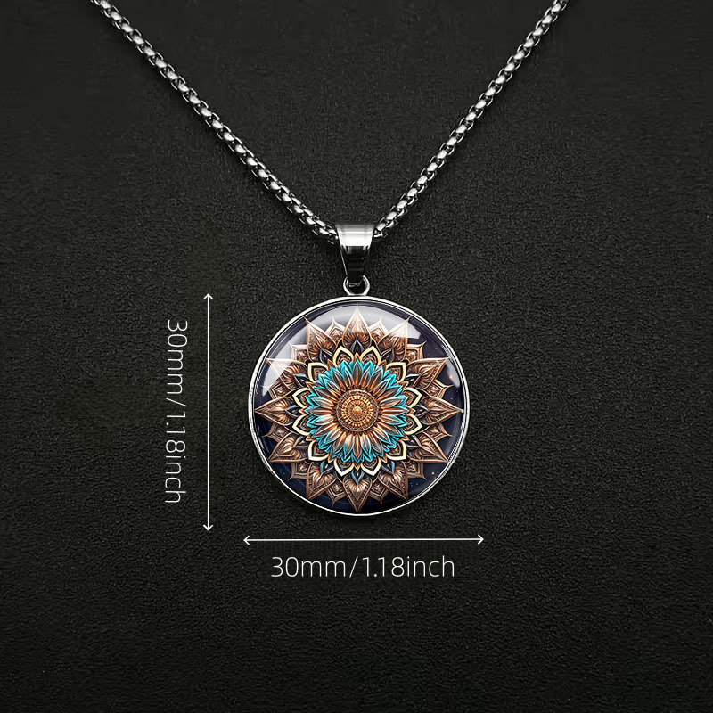 Men's Retro Mandala Pattern Stainless Steel Necklace