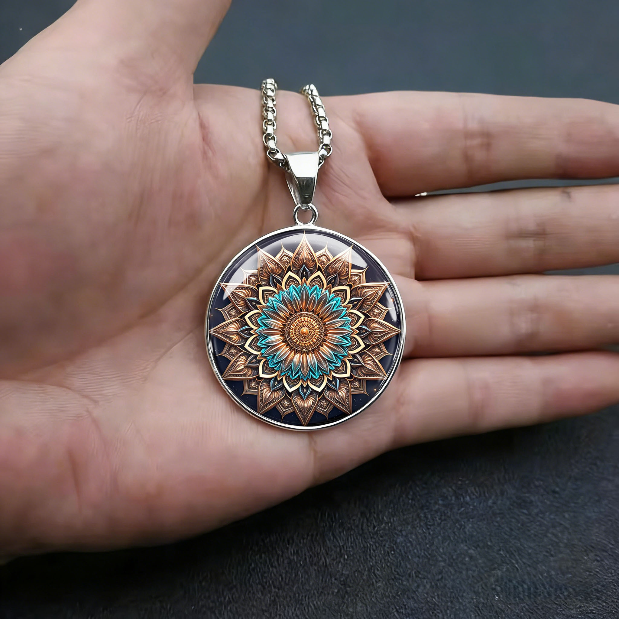 Men's Retro Mandala Pattern Stainless Steel Necklace