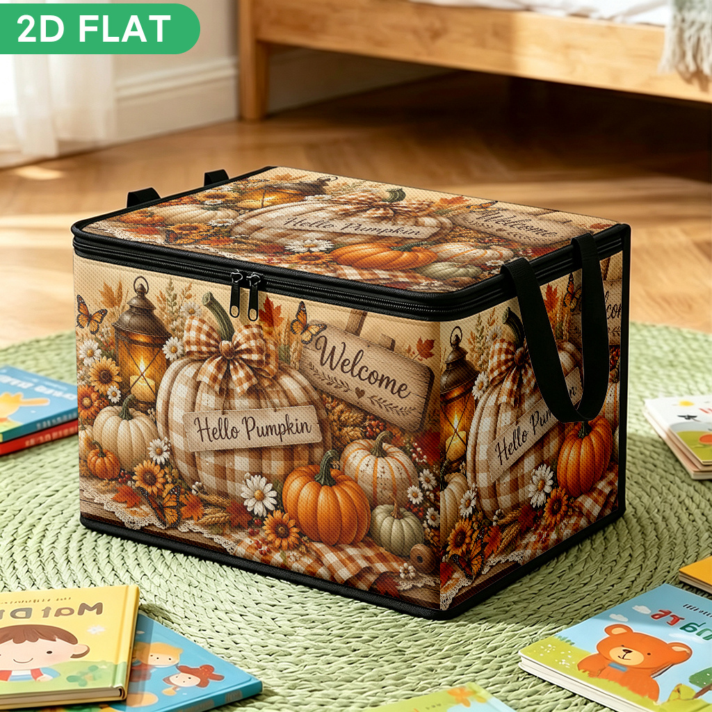 TEMU 1pc Moving Bag, Autumn Pumpkin Decorations, Printed Storage Box, Non-woven Storage Bag, Foldable Fabric Bag, Suitable For Home Storage Needs,
