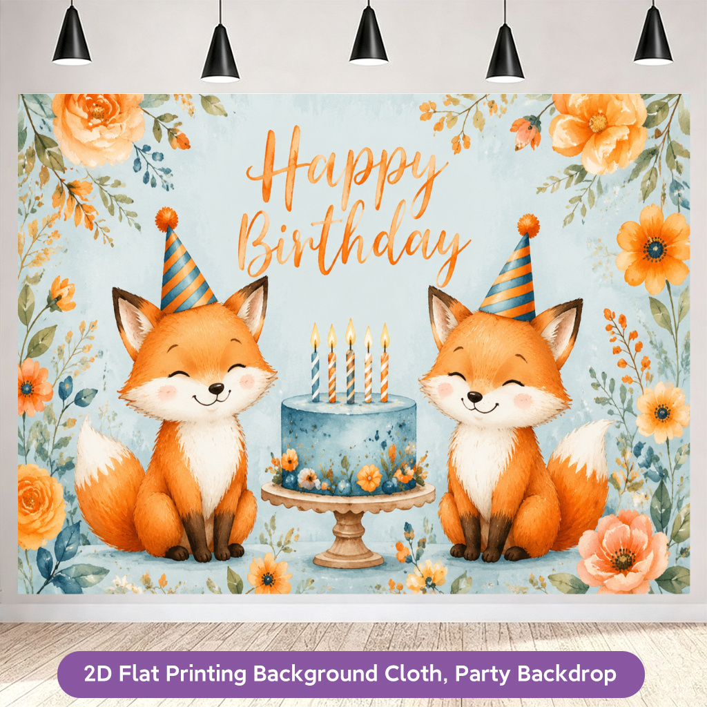 item picture 2d flat 2d flat printing backdrop banner 1pc adorable foxes birthday celebration background cloth party banner party background decoration photo props party decor supplies gifts ideal for outdoor settings rooms garden 2d flat