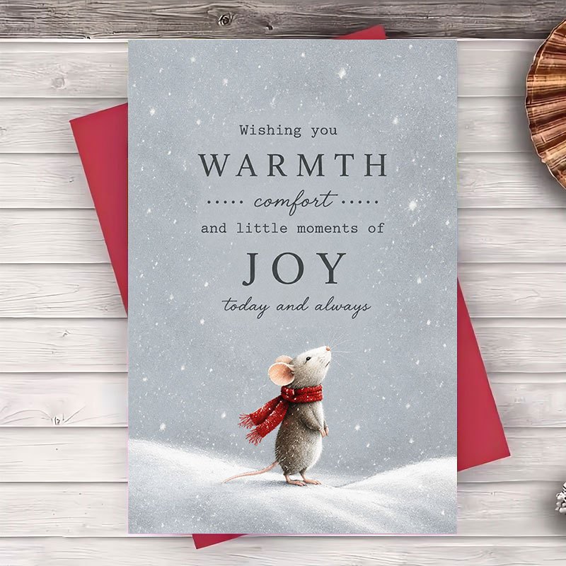 TEMU 1 Envelope And 1 Greeting Card Winter Greeting Card With Cute Mouse Illustration For For Flat Note Card For Christmas And New Year Gifts