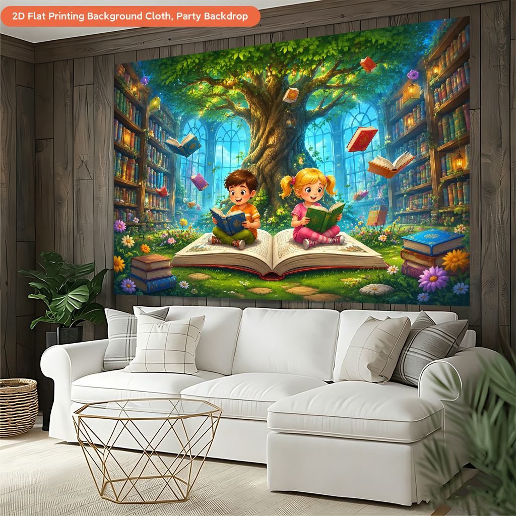 Magical Library Reading Time Polyester Backdrop