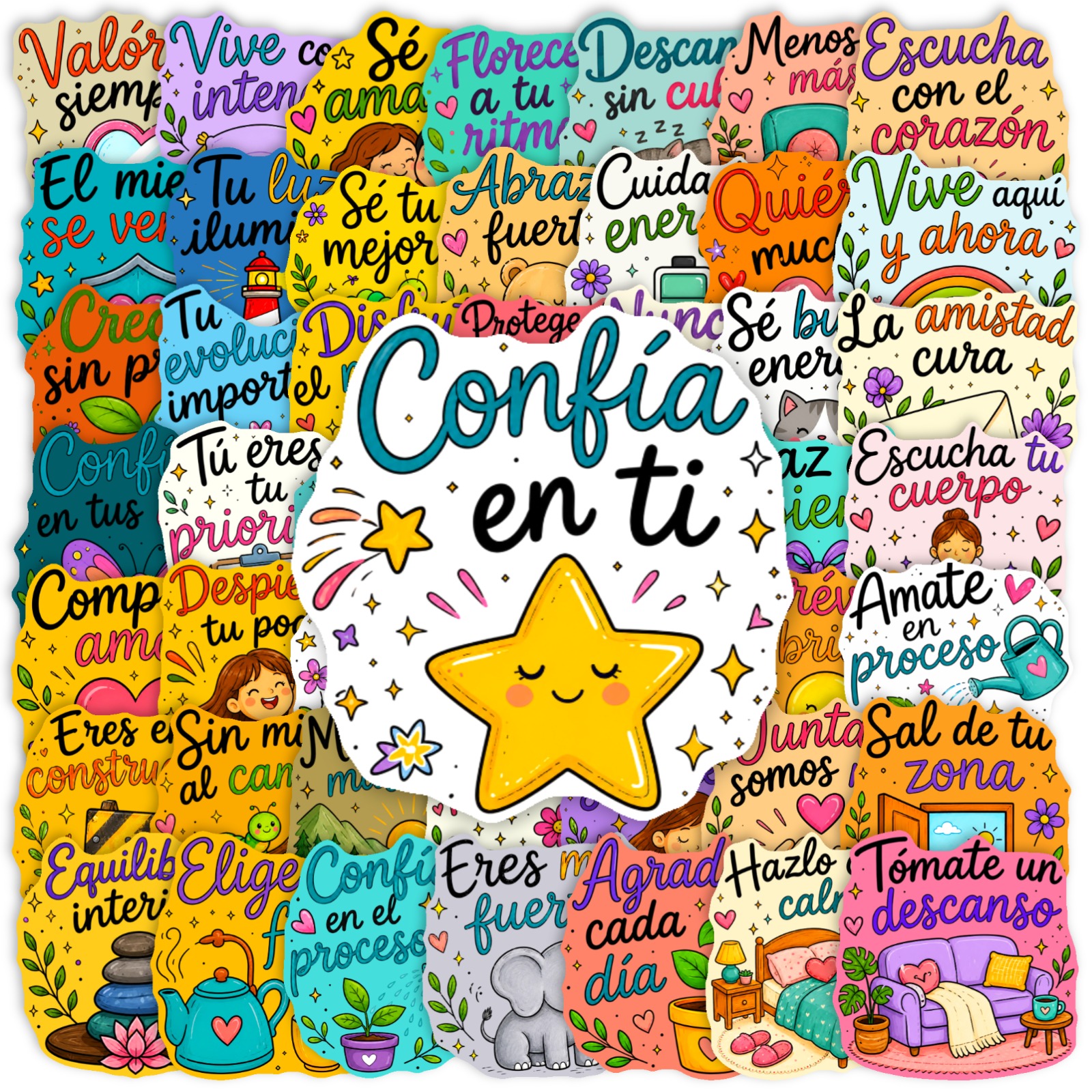 TEMU 50 pegatinas con frases en español, ideales para álbumes de recortes, botellas de agua, bicicletas, patinetas, portátiles, diarios, fundas de