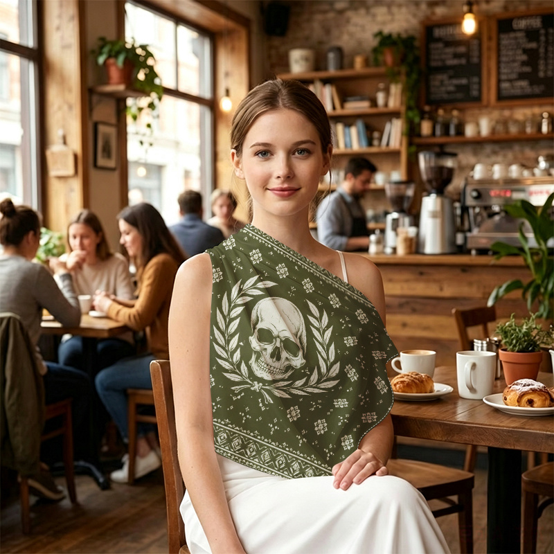 womens novelty headscarf 1pc skull with wreath details soft stylish beautiful and multifunctional headband suitable for   lightweight and elegant   shopping parties and beach vacations square scarf