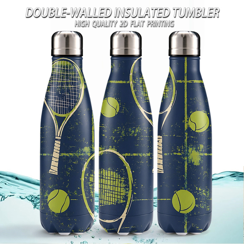 item picture 2d flat printing 1pc 16 8oz stainless steel tumbler reusable travel mug coffee cups with tennis theme design gift for office gym outdoor sports   2d flat