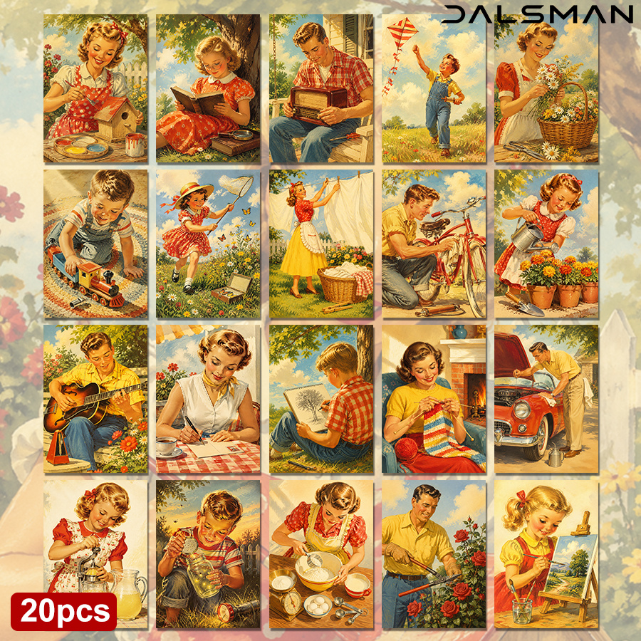 TEMU 20-pack Vintage Postcards Set Retro Art Prints For Home Decor Stationery Collection Gift For Nostalgic Scenes For Scrapbooking And Journaling