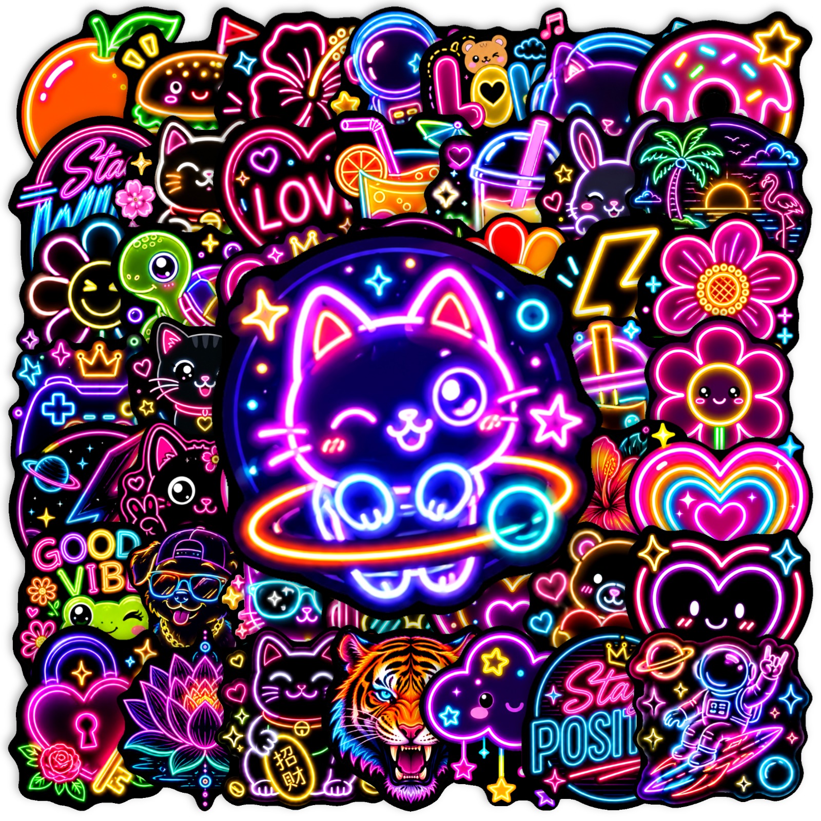 TEMU 50 stuks neonstijl cartoonstickers, geschikt voor scrapbooking, waterflessen, fietsen, skateboards, laptop-, telefoonhoesjes, bagage, gitaar,