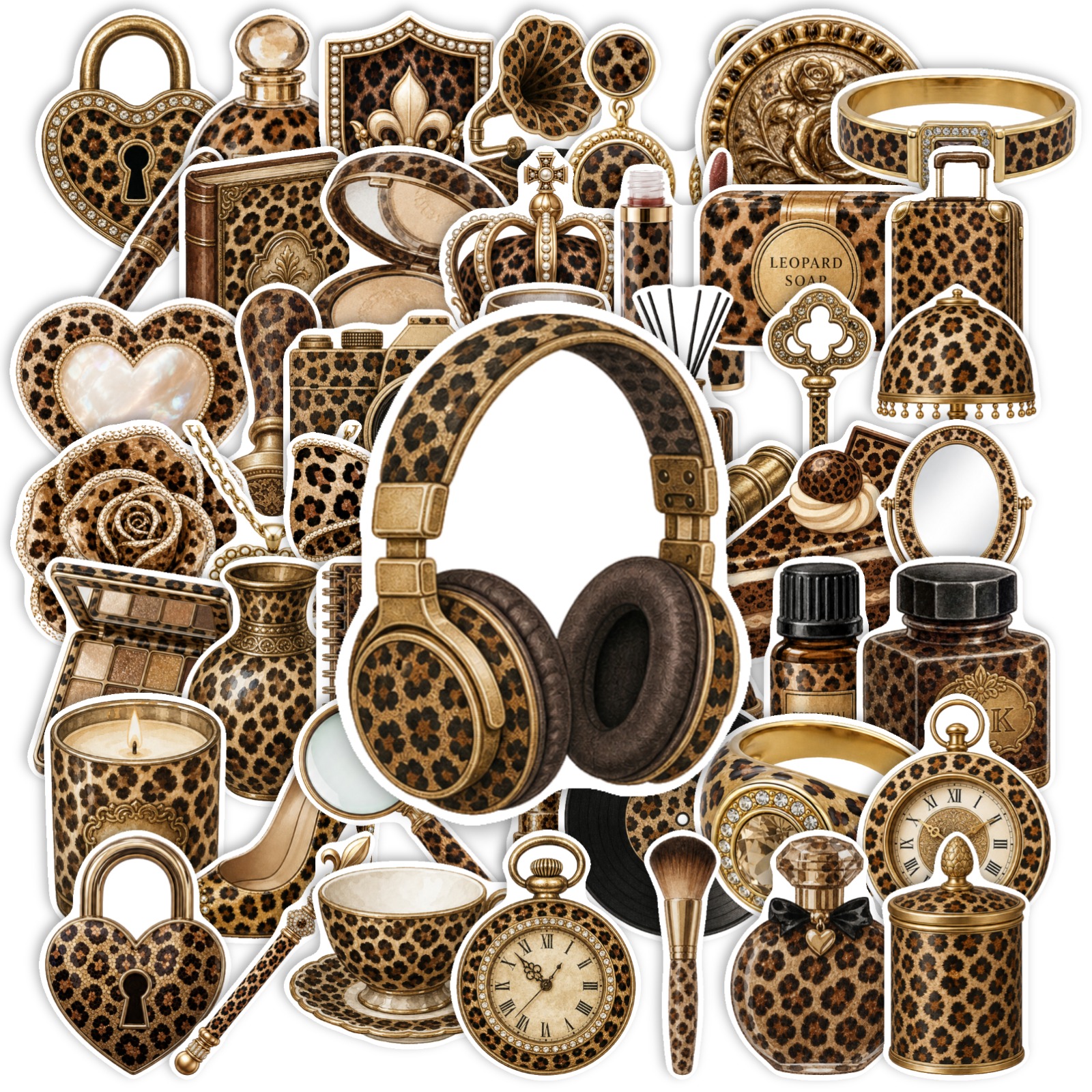 TEMU 50pcs Leopard Print Vintage Style Stickers Ideal For Scrapbooking Water Bottles Bicycles Skateboards Laptops Phone Cases Luggage Journals Guitar