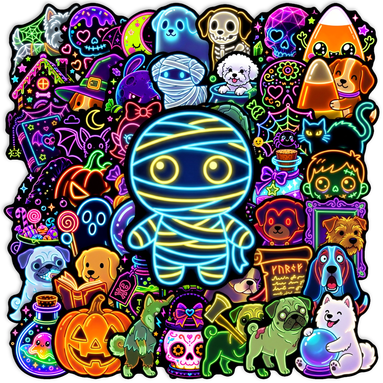 TEMU Lot de 50 autocollants fluo sur le thème d'Halloween, idéaux pour le scrapbooking, d'eau, les vélos, les skateboards, les ordinateurs portables,