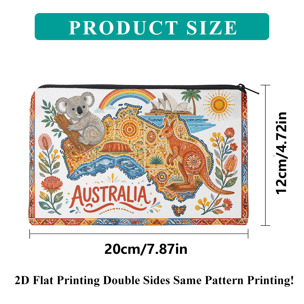TEMU 1pc Australia-themed Pencil Case Suitable For School, Office & Travel - Large Capacity Foldable Zipper Closure With & Koala Double-sided Print,