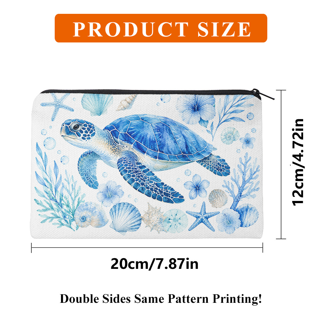 TEMU 1 Pencil Case, Double-sided Printed Pencil Pouch With Ocean Turtle And Seashell Elements, Zippered Closure Office Stationery Organizer, Portable