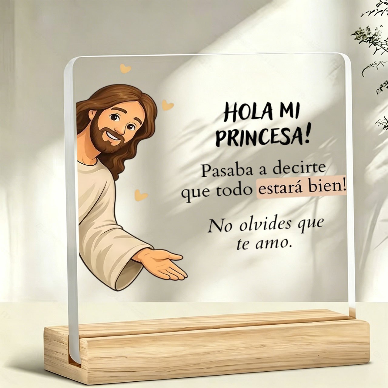 TEMU 1pc Jesus Figure "estará !" Spanish Standing Paperweight With Wooden Base - Acrylic Jesus Statue Suitable For Home Office Desk Decor, Christmas,