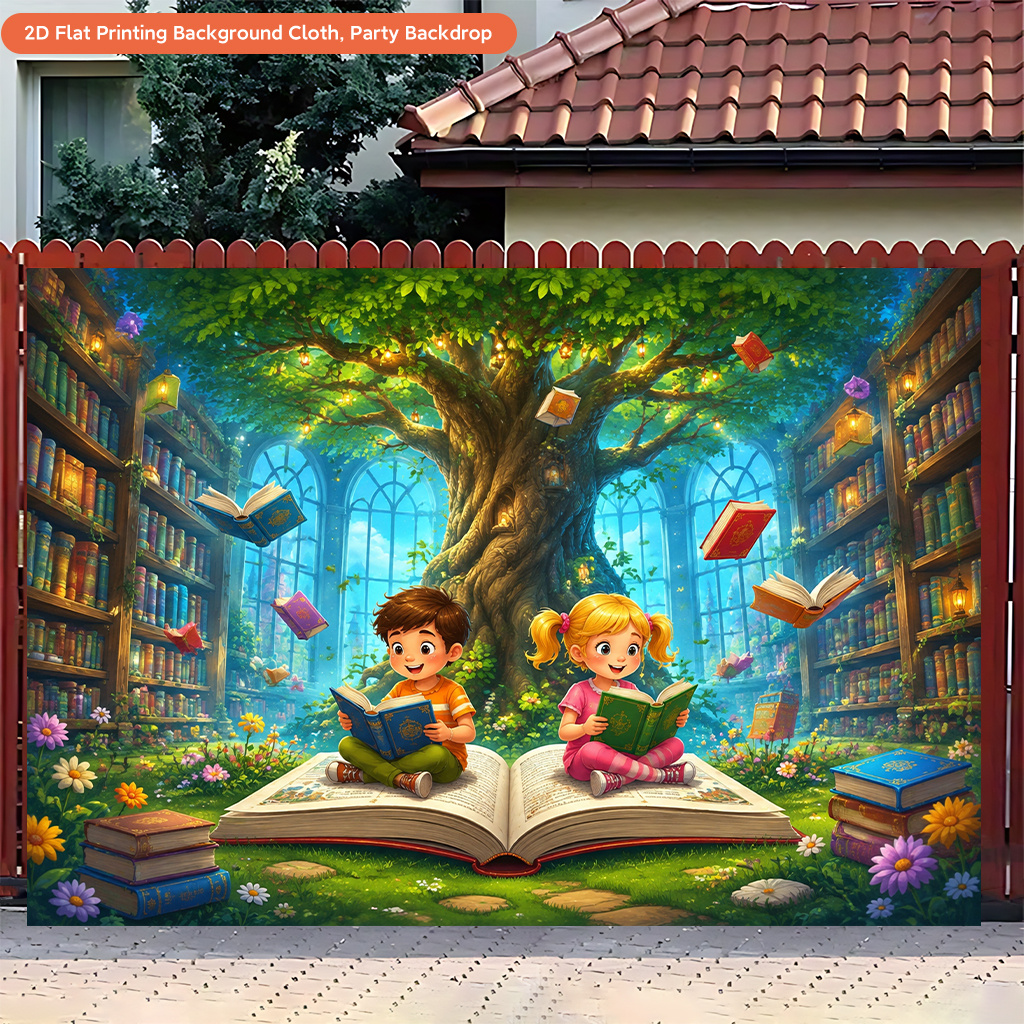 Magical Library Reading Time Polyester Backdrop for Events