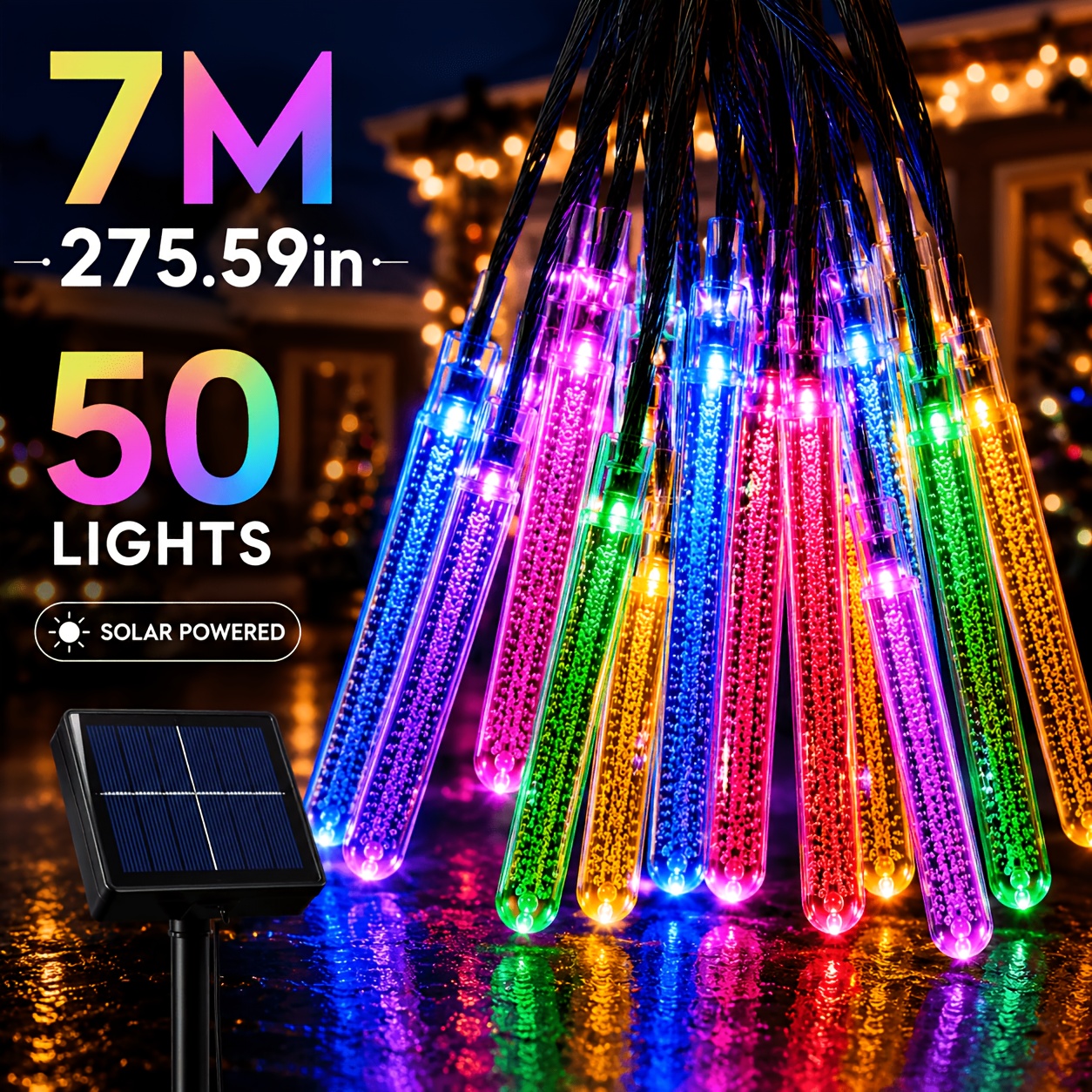 TEMU Outdoor Solar Icicle Light, 23 Foot 50 Led Solar String Light, Bubble Tube Hanging Fairy Light, Suitable For House, , Terrace And Holiday