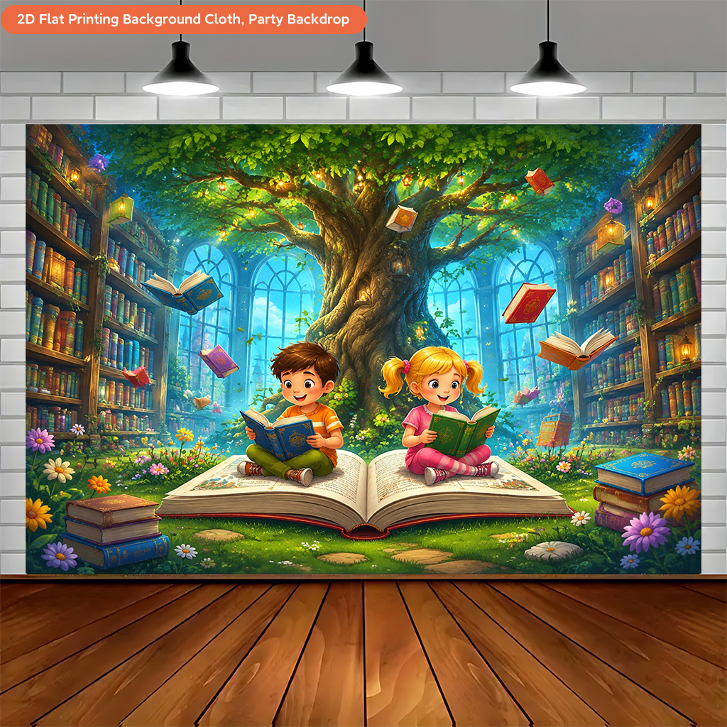 Magical Library Reading Time Polyester Backdrop for Events