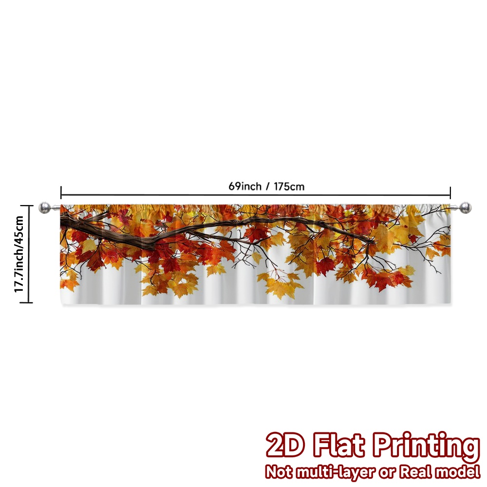 TEMU 2d Flat - 2d Flat - 2d Flat 1pc, Valance, Retro Country Style Autumn Maple Branches Digital Printing Family Gatherings For Vacuum Curtain Rod