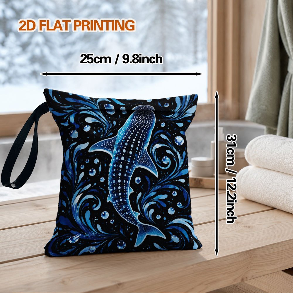 TEMU 2d Flat, Wet Bag Wet Dry Bag Wet Bag With Whale Shark In Ocean Print, For Swimsuit Travel Beach Pool Dirty Clothes Makeup Bag Beach Wedding