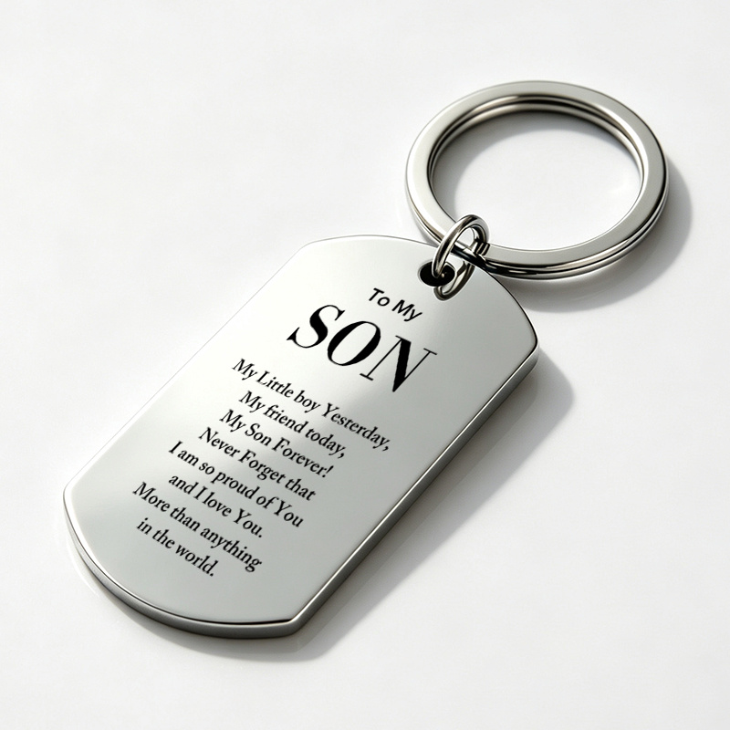 TEMU 1pc "to My Son" Family-themed Text Pattern Metal Keychain, Laser-engraved Fade-resistant Military-style Tag, Women's Key Ring, Backpack Pendant