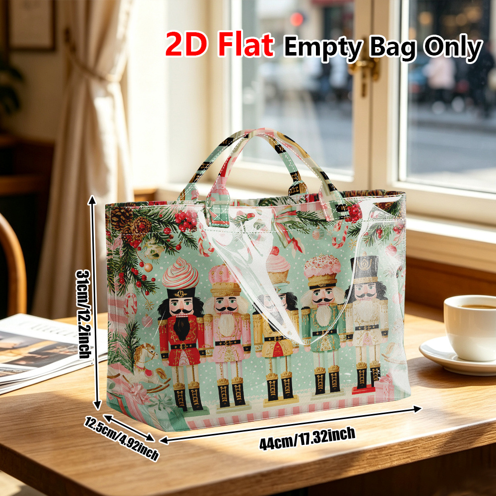 TEMU Non-food Contact, 1pc Telbreak Women's Large Pvc Handbag & Grocery Bag Suitable For Daily , Travel, Parties - Nutcracker & Print Reusable Bag,