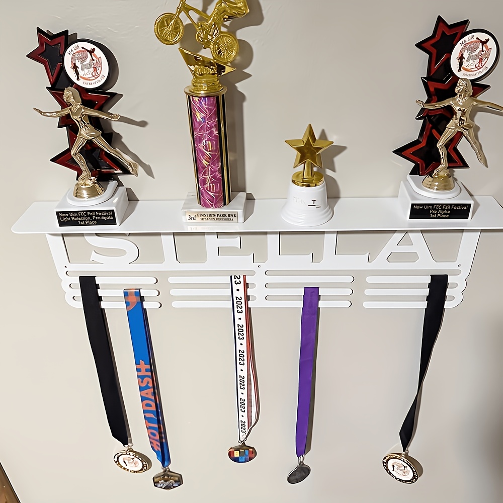 TEMU Personalized And Medal Hanger - Heavy-duty Metal Award Display Stand With Name/title - Medal Rack And Trophy Holder - Space-saving - White End -