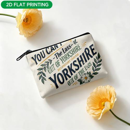 item picture 1pc retro yorkshire themed zippered wallet storage pouch suitable for women portable coin purse with yorkshire design hand washable fabric unisex gift for cash cards keys travel 2d flat