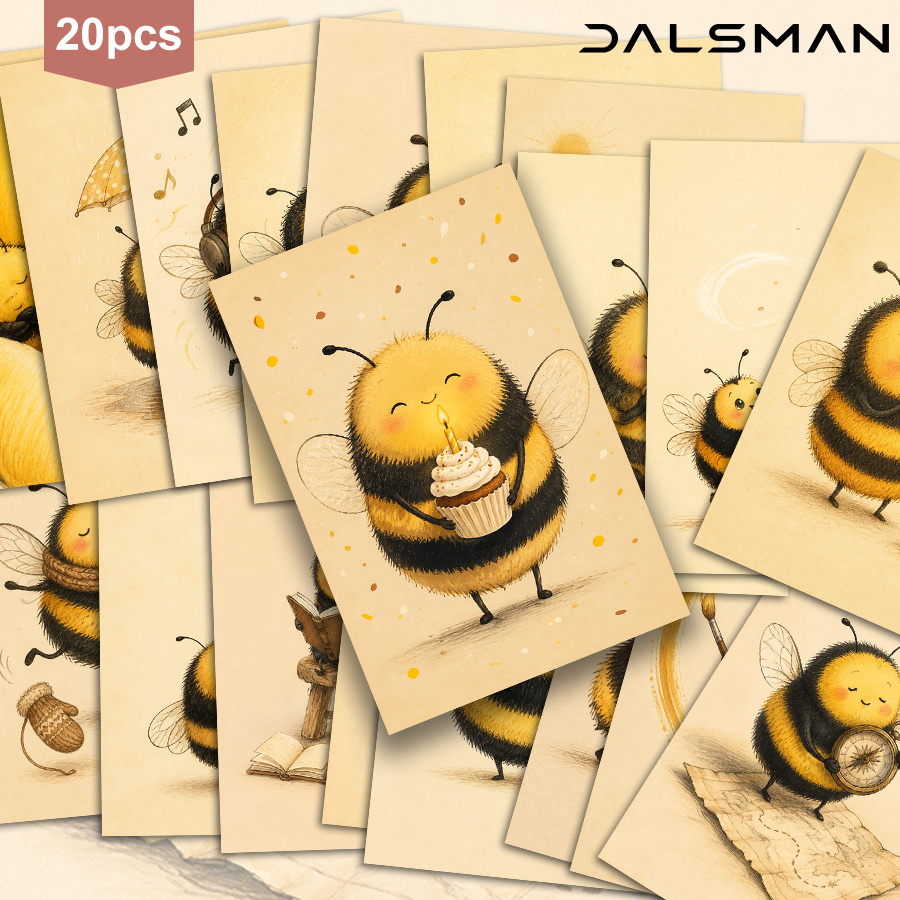 TEMU 20pcs Dalsman Cute Bee Postcards Set Aesthetic Stationery For Birthday Greeting Cards Vintage Style Art Prints For Home Decor And Journaling