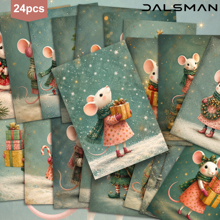 TEMU 24-pack Dalsman Christmas Postcards Set Winter Mouse Illustration Greeting Cards For Holiday For Season Stationery Supplies For Seasonal