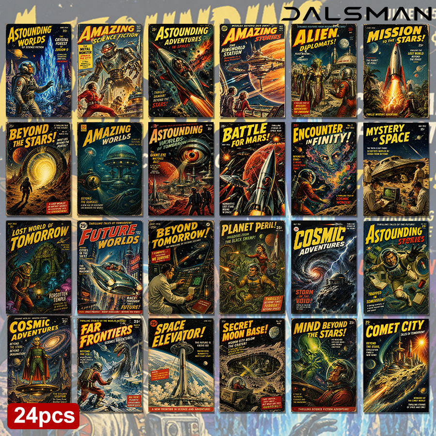 TEMU 24-pack Vintage Science Fiction Postcards Set Retro Space Exploration Art Prints For And Colleagues Home Office Wall Decor Gift For Fans And