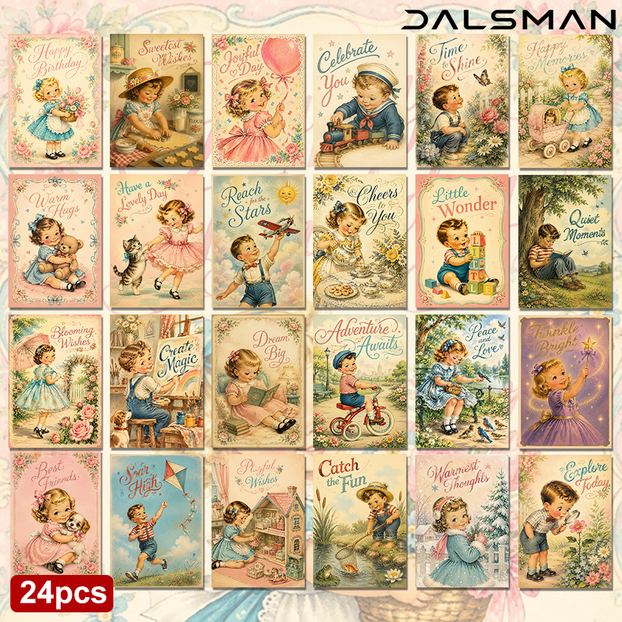 TEMU 24-pack Vintage Postcards Set Retro Aesthetic Greeting Cards For Decorative Stationery For Birthday Celebration And Holiday Wishes Collection