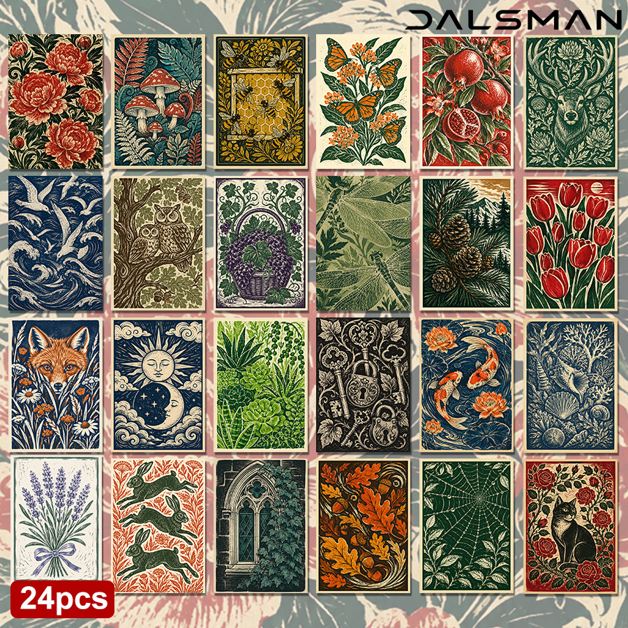 TEMU 24-pack Vintage Botanical Postcards Set Aesthetic Nature Art Prints For Decor Wall Collage Stationery Supplies For Birthday Greeting Cards