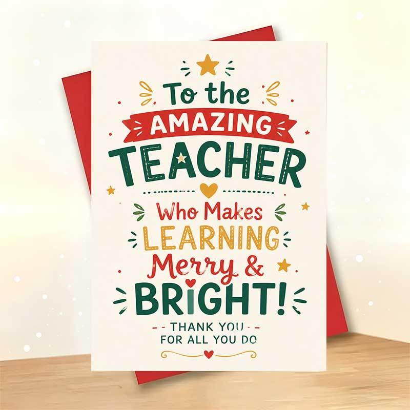 TEMU 1 Greeting Card And 1 Envelope Christmas Greeting Card, Star And Heart Pattern To The Amazing Teacher Who Learning , For Educator, Holiday