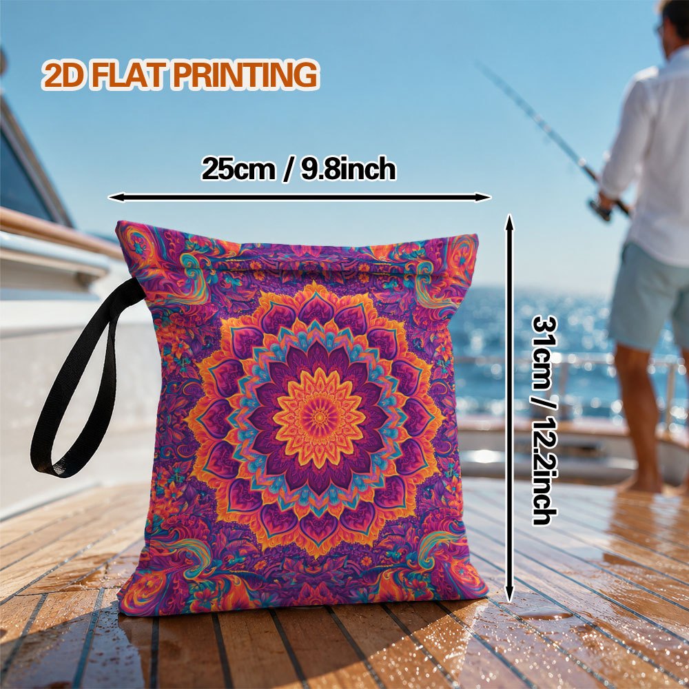 TEMU 2d Flat, Wet Bag Dry Bag With Colorful Floral Mandala , For Swimsuit Travel Beach Pool Dirty Clothes Makeup Bag Beach Wedding Supplies Reusable