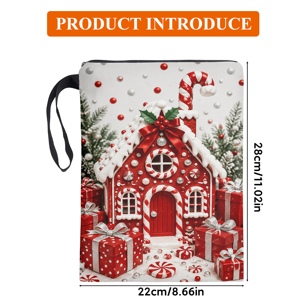 TEMU 1pc Zippered Book Sleeve Cover With Christmas House & Gifts - Double-sided Suitable For Students, Holiday-themed Book Case For, Campus, For Use,