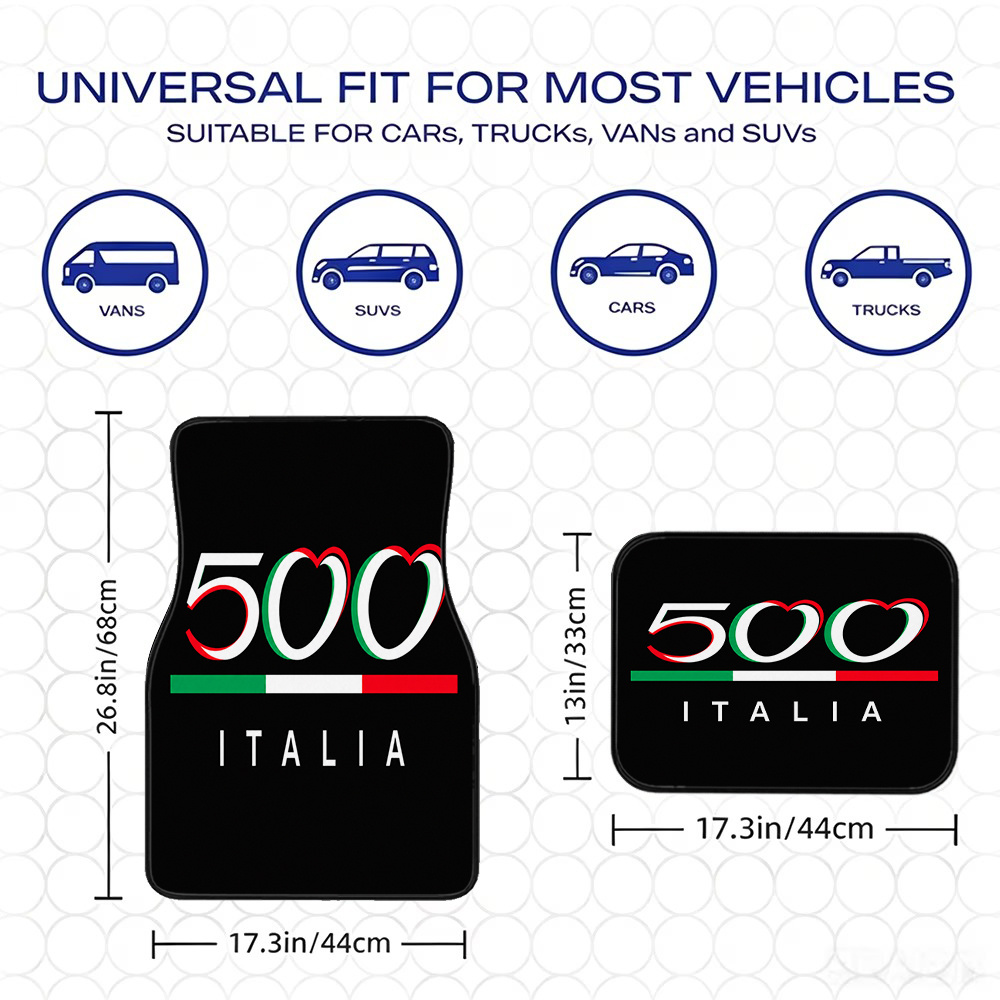 TEMU 4pcs Universal Anti-slip, Wear-resistant, Easy-to-clean Car Floor Mats, Decorated With Italian 500 Italia Pattern, 100% Material, Interior
