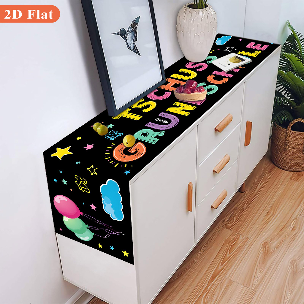 2d plat tafelkleed 1  , bye basisschool ballonnen sterren, lange bedrukte tafelloper met een elegant patroonontwerp dat een vleugje   toevoegt aan uw eettafel; geschikt voor feesten, picknicks, eetkamers, binnenshuis, 2d plat