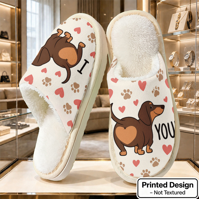 TEMU [printed Design - Not Textured] Cartoon Sausage Dog Heart Slogan Casual Light Luxury All-match Slippers, Unisex Fashionable Light Luxury