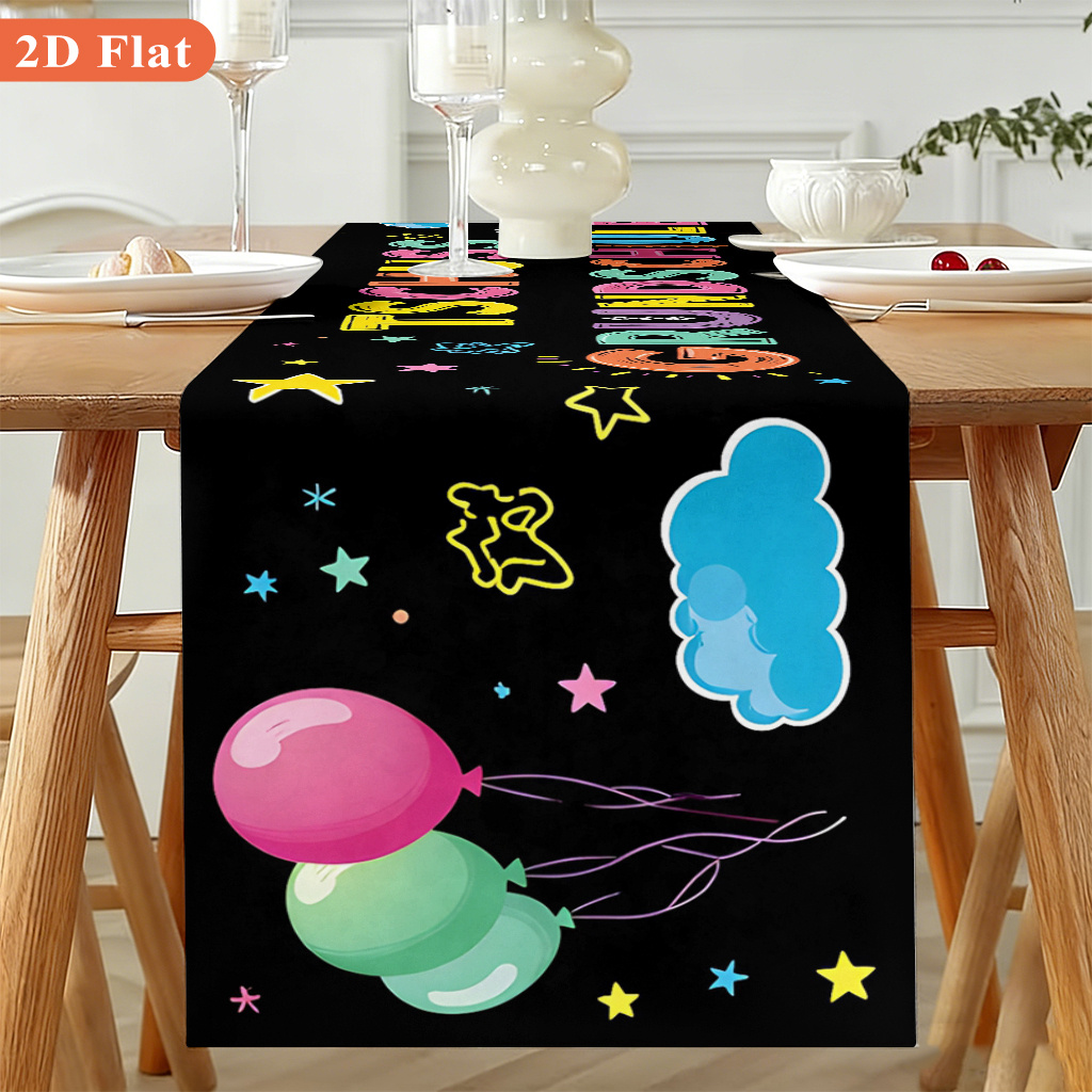 artikel foto 2d plat tafelkleed 1  , bye basisschool ballonnen sterren, lange bedrukte tafelloper met een elegant patroonontwerp dat een vleugje   toevoegt aan uw eettafel; geschikt voor feesten, picknicks, eetkamers, binnenshuis, 2d plat