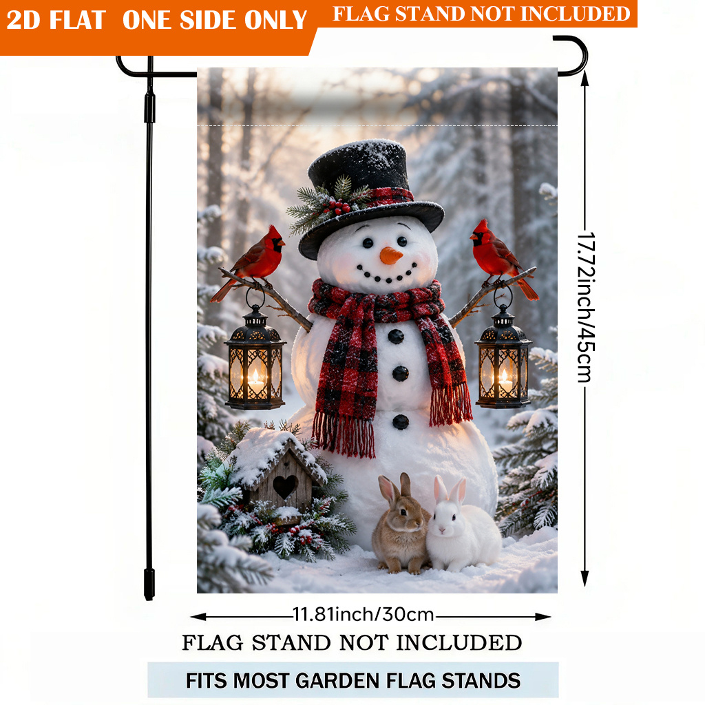 TEMU 2d Flat - 2d Flat - 2d Flat Printing Garden Flag 1pc, Snowman Rabbits Winter Scene Polyester Garden Flag, Single Sided Printing Yard Banner,