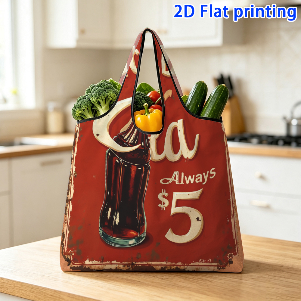 TEMU 1 pièce Sac publicitaire vintage Cola - Grande capacité, pliable, réutilisable, rétro, convient pour le shopping, les voyages, et les fêtes, sac