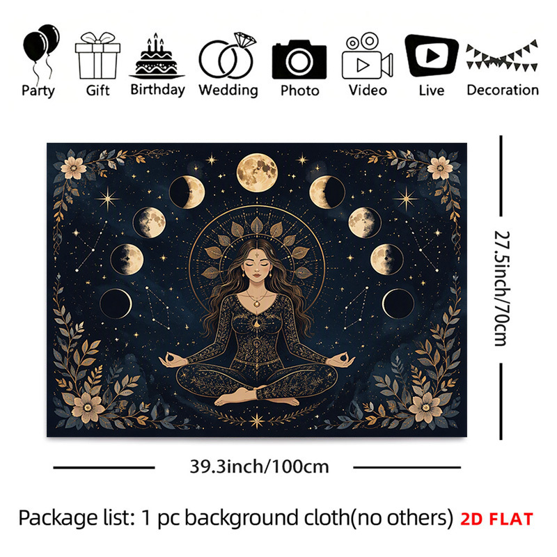 TEMU 2d Flat - 2d Flat - 2d Flat Print 1pc Tapestry Moon Phase Meditation Goddess Tapestry, Energy Wall Hanging 100% Polyester, Suitable For Romantic