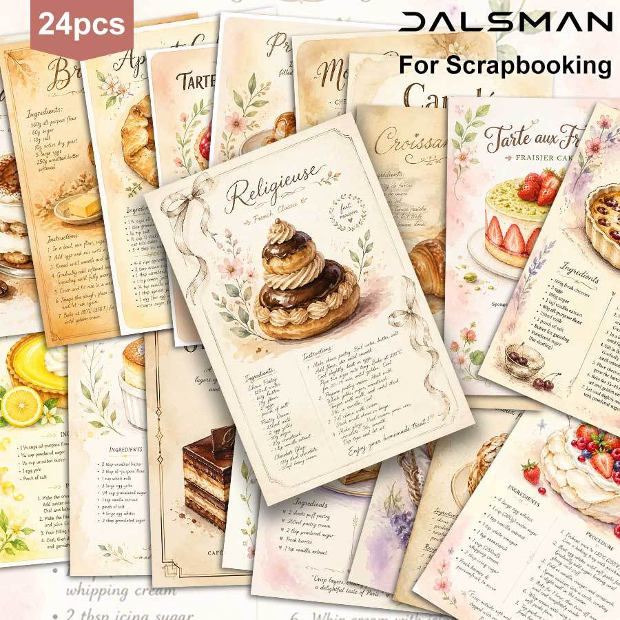 TEMU Lot de 24 cartes postales DALSMAN recettes de desserts français style vintage pour et envois, décoratives pour le scrapbooking et le journaling