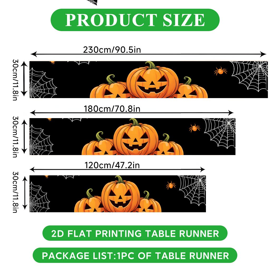 TEMU Chemin de table plat 2D à imprimé 1pc, chemin de table en polyester avec citrouilles d'Halloween et toiles d'araignée, nappe rectangulaire,