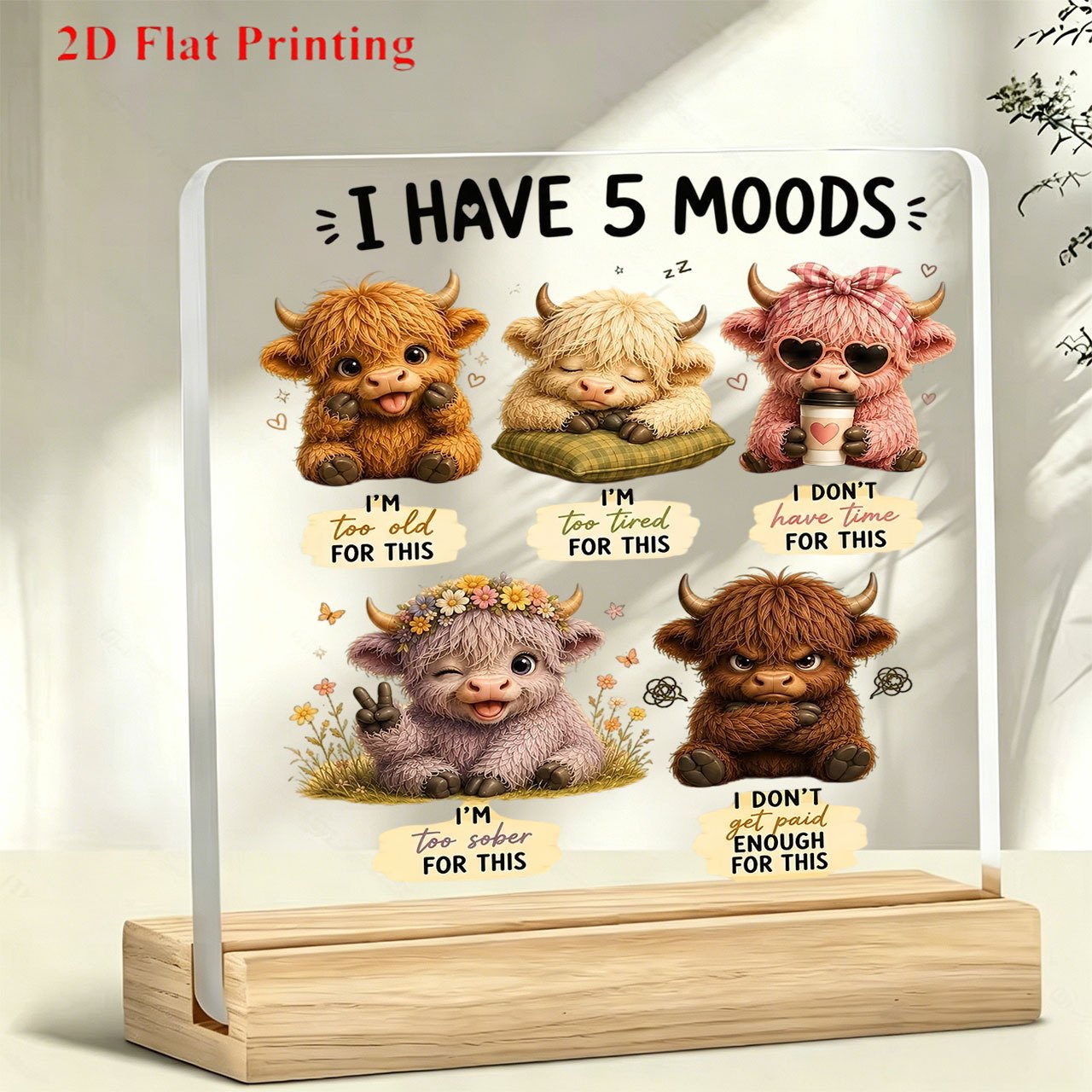TEMU 2d Flat 1pc Cartoon Cute Highland Cow Fun Sticker Book Paperweight Inspirational Desktop Ornament Desktop Decoration Office Desk Bar Decoration