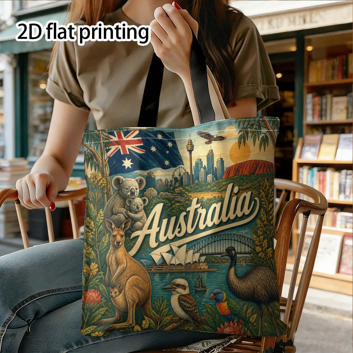 TEMU An Australian Animal Tapestry Print Tote Bag, Suitable Outdoor And Shopping, Unisex Shopping Bag | Durable Handle, Cute Tote Bag, Family