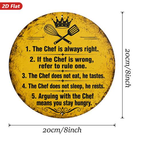 2d flat 1pc chef kitchen humor round metal sign wall art yellow round sign rules quote is right distressed vintage look home decor accent weatherproof for indoor outdoor decor durable 2d flat