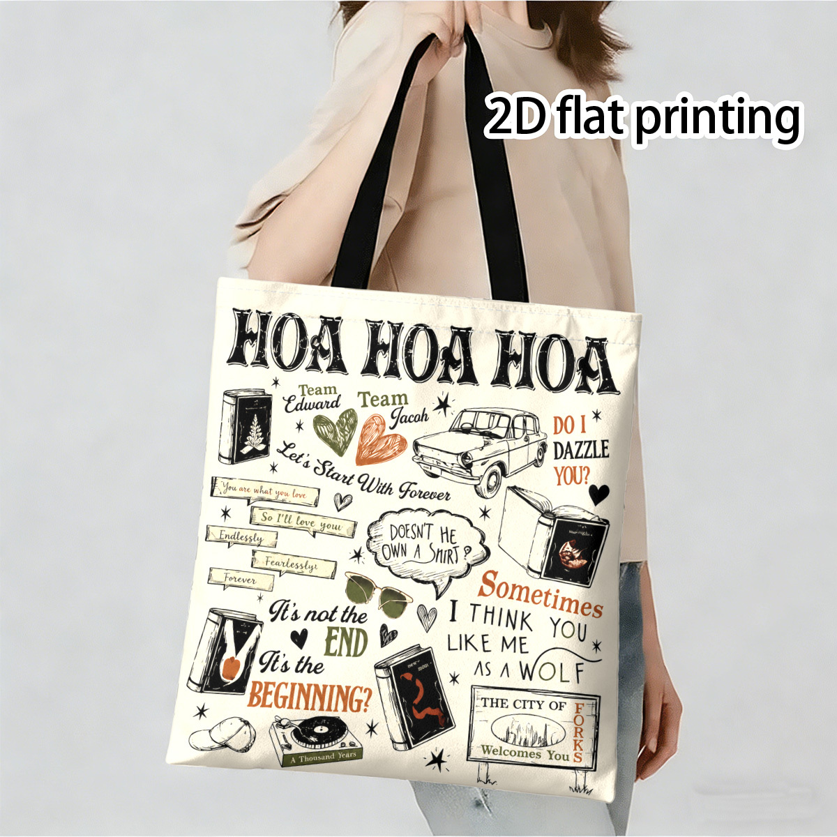 TEMU 2d Flat Printing -themed Tote Bag Shoulder Bag Suitable For Outdoor And Shopping Durable Handle Tote Bag Family Gatherings Holiday Events Gifts