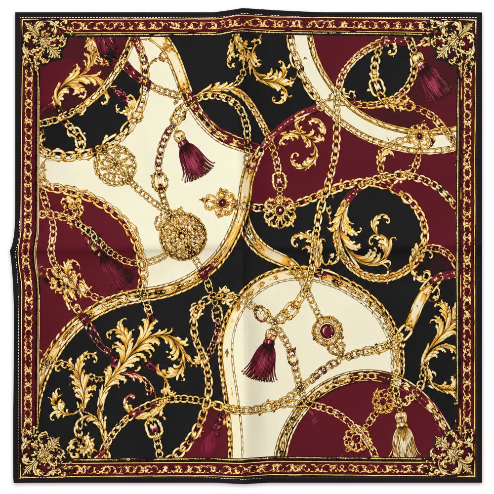 TEMU 1pc Square Scarf Elegant Vintage Scarf Featuring Intricate And Tassel , Baroque , Sophisticated Burgundy And Cream Color Contrast, Versatile