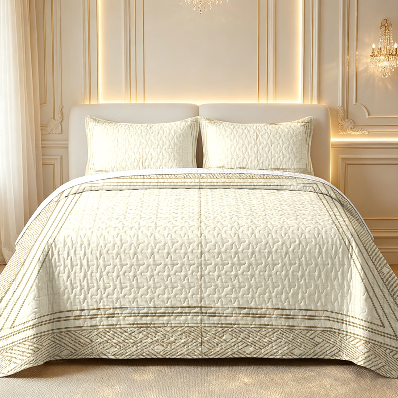 TEMU 2/3pcs Bedding Off-white Geometric Border Pattern Bed Cover (bed Cover X 1, Pillowcases X 1/2, Pillow Inserts Not Included) Breathable And