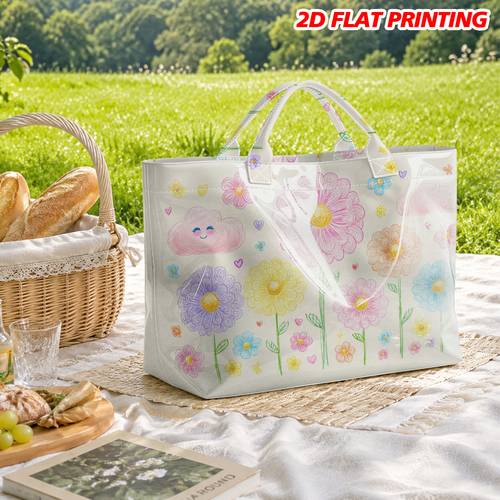 christmas halloween 1pc womens colorful hand drawn flowers pattern 2d flat pattern pvc tote bag chic handbag for beach vacation weekend outing picnic daily shopping gift for
