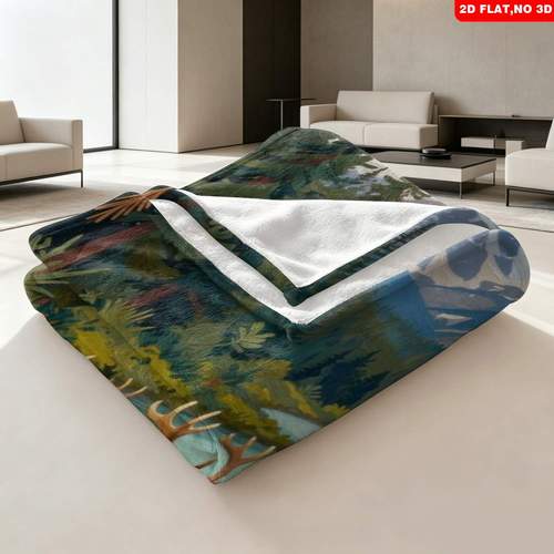 1pc ultra soft lightweight multiple sizes nature landscape bedding with river deer print suitable for bedrooms sofa dormitories or reading use